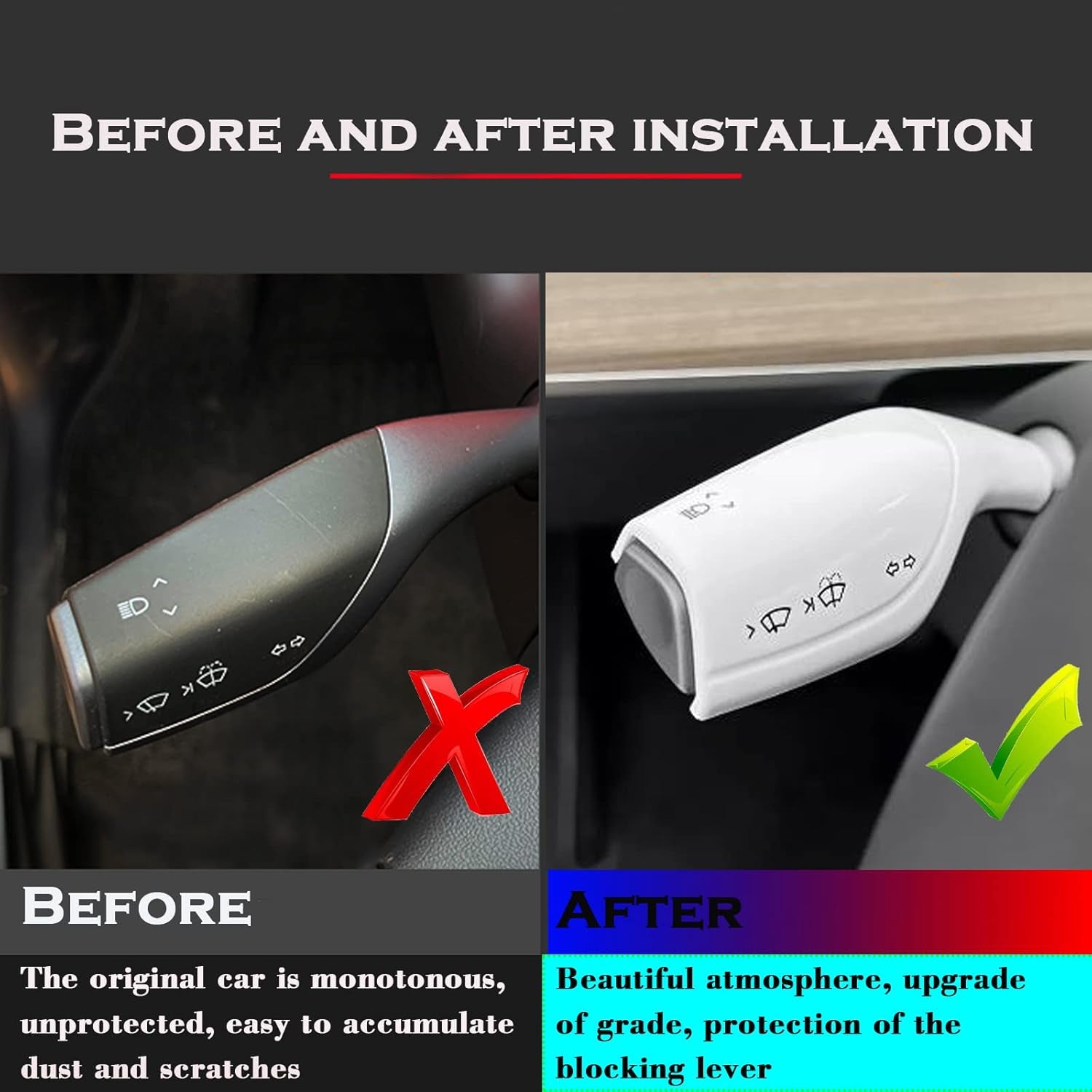 Steering Lever Cover for Tesla Model 3/Y, Gear Shift Cover Accessory - Decorative Cover (White)