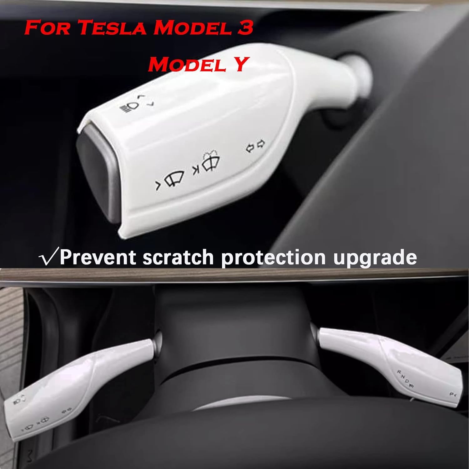 Steering Lever Cover for Tesla Model 3/Y, Gear Shift Cover Accessory - Decorative Cover (White)