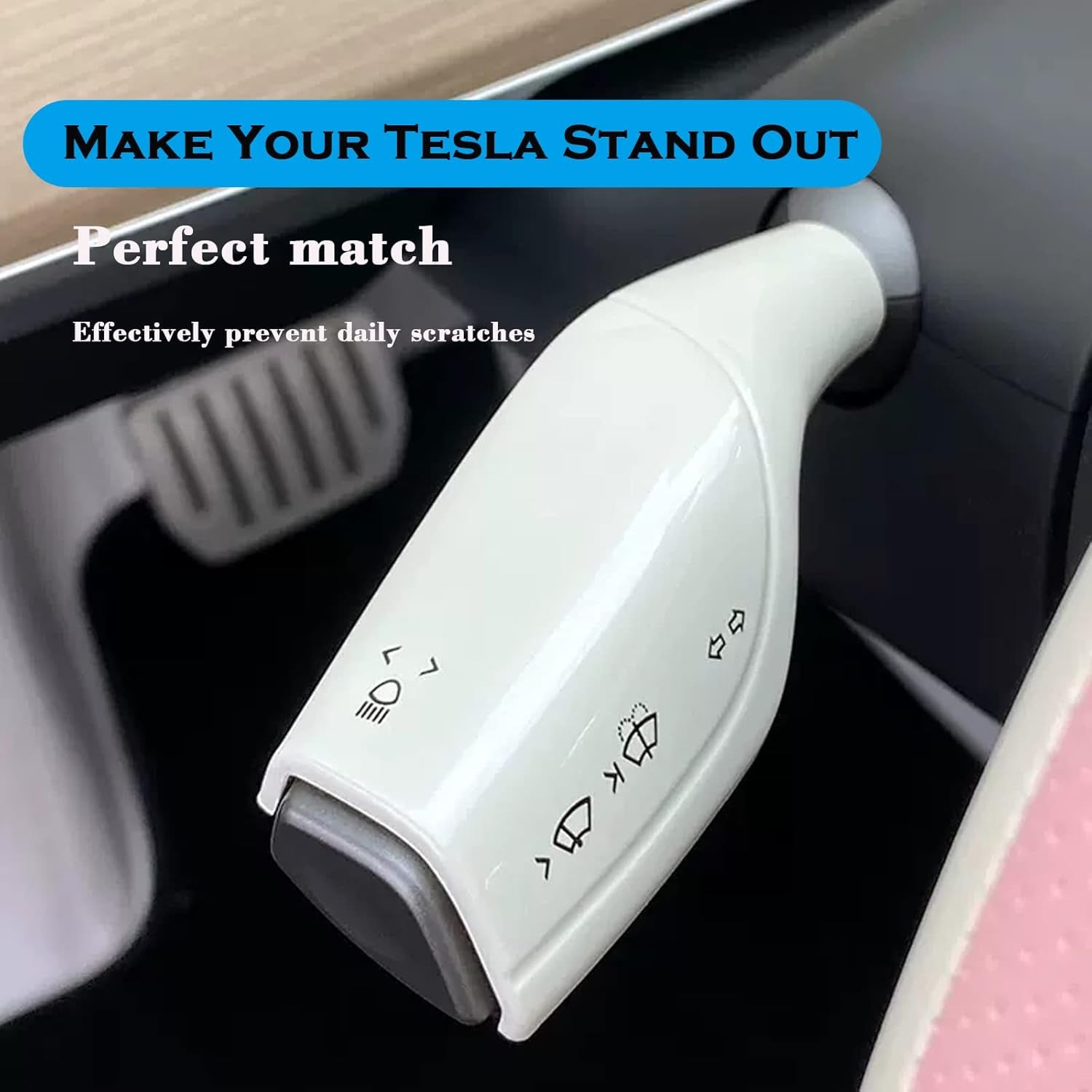 Steering Lever Cover for Tesla Model 3/Y, Gear Shift Cover Accessory - Decorative Cover (White)