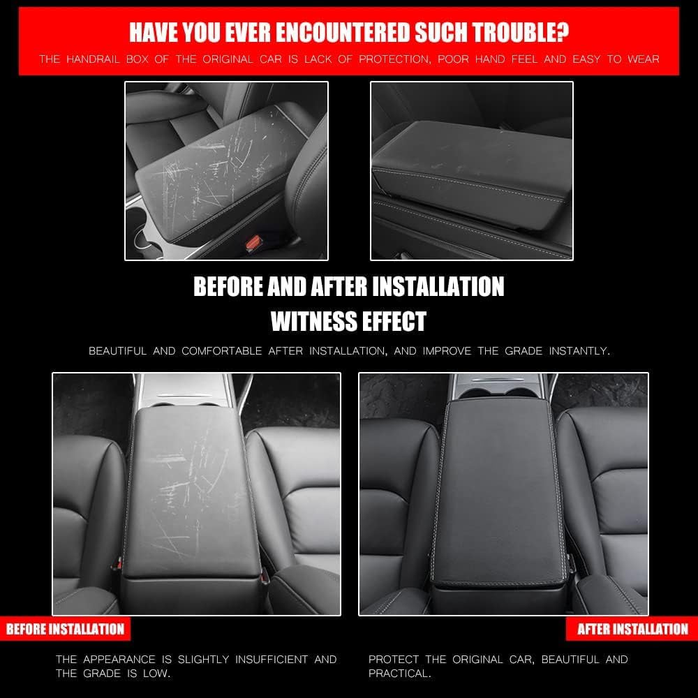 Car Armrest Cover for Tesla Model 3 Y PU Leather Center Console Protector Pad Automobile Waterproof Box Mat 2017-2022 2023 2024 Interior Decor Accessories